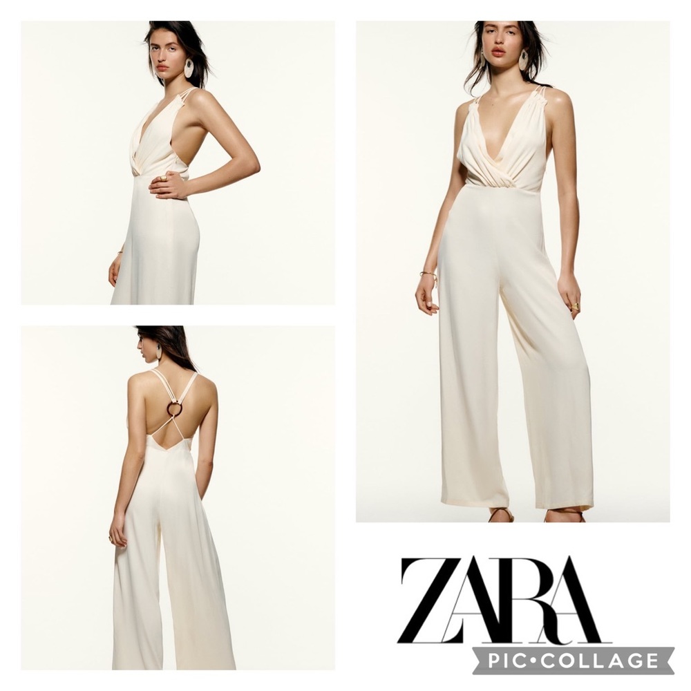 NWT- ZARA CROSSOVER SATIN EFFECT JUMPSUIT. Size M